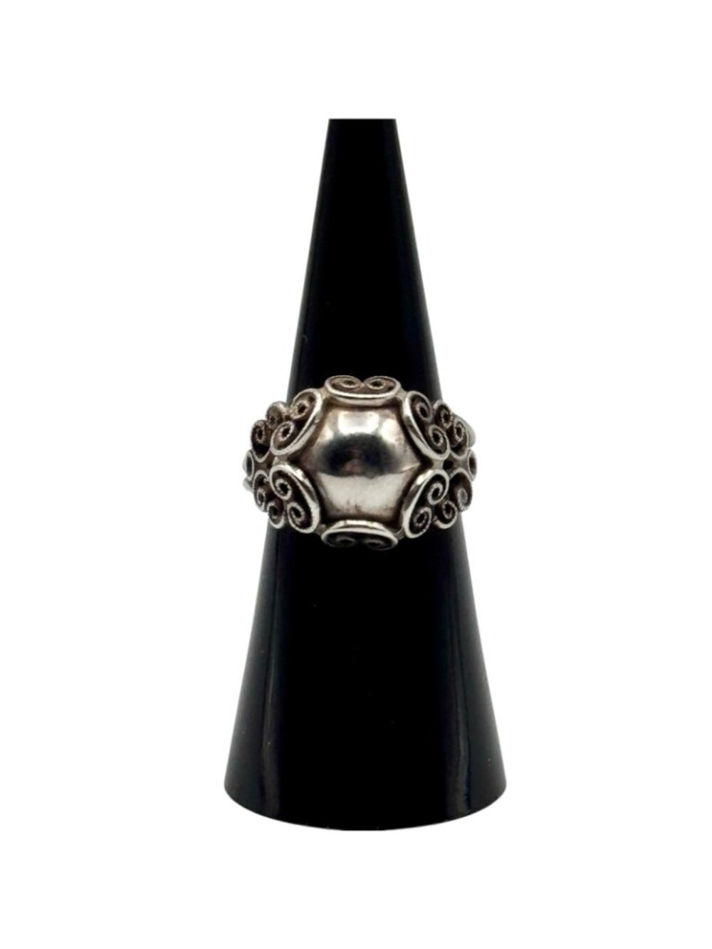 Beau Sterling Dome Ring Filigree Art Nouveau Revival Vintage 1970s Adjustable - Picture 5 of 10